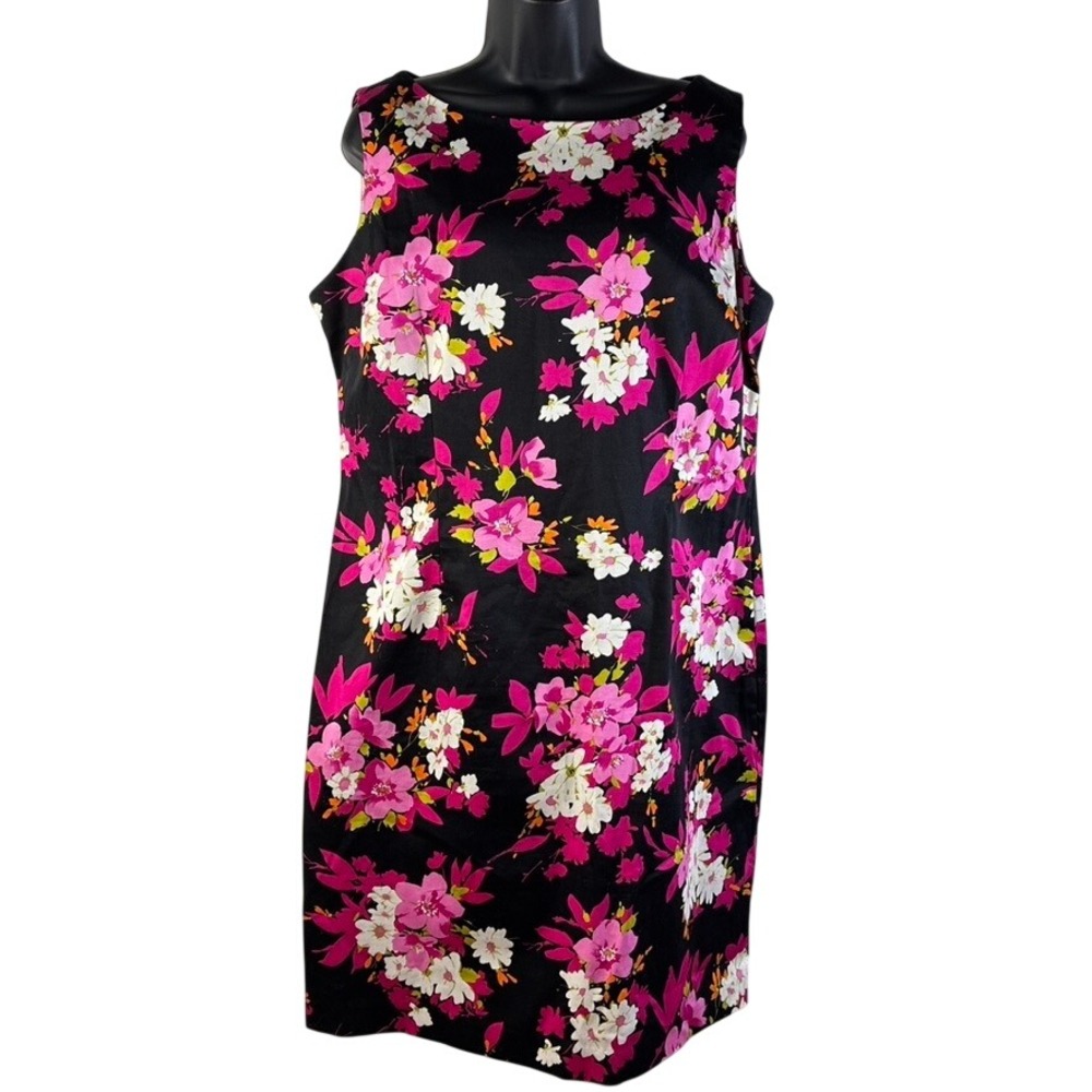 Julian Taylor Women's Size 14 Pink Floral Black Sleeveless Shift Dress Stretch